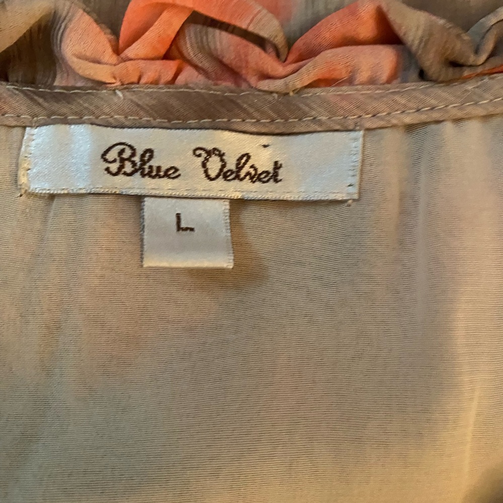 Velvet Soft Coral & Taupe Ruffled Neck Blouse - Picture 3 of 4